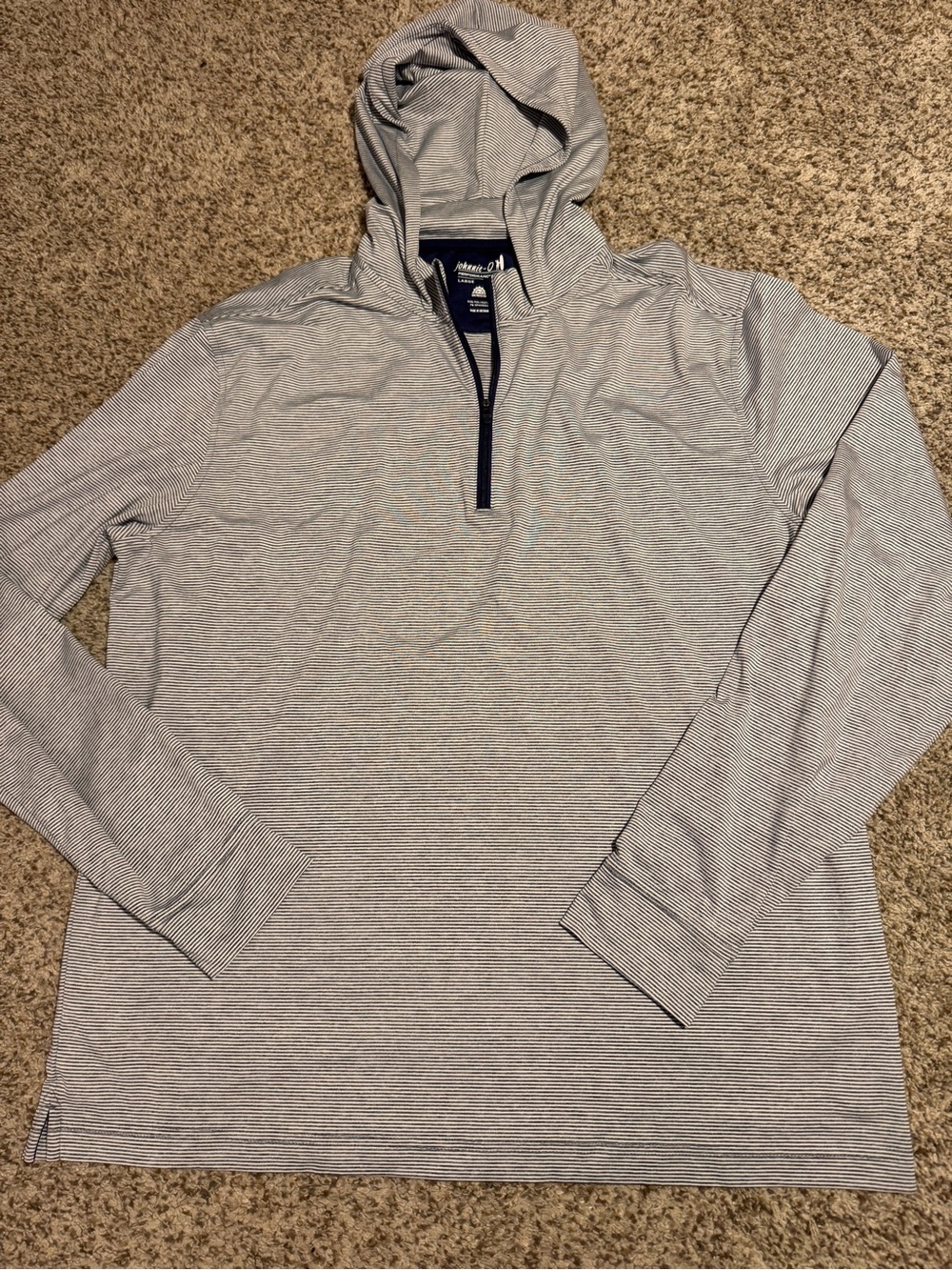 johnnie-O Men's Navy and White Striped Quarter-Zip Hybrid Performance Hoodie - L